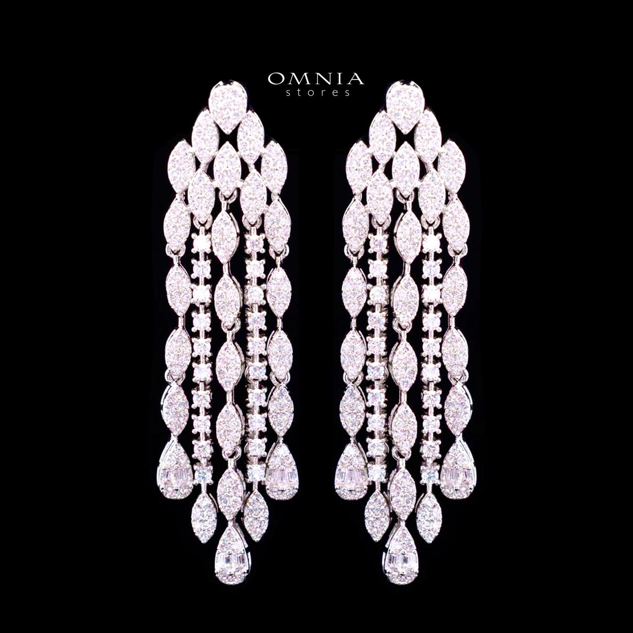 Sabriyya Royal White Fringe Drop Bridal Full Set with Premium Zircon Stones, Rhodium-Plated Finish