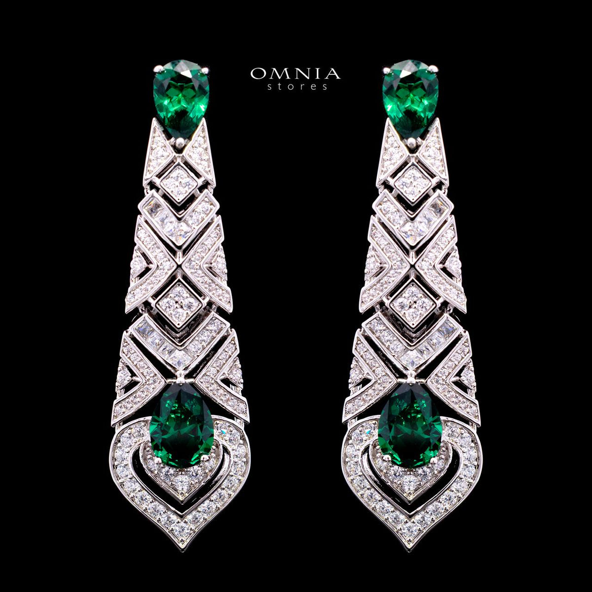 Daryan Green Luxury Bridal Full Set with High-Quality Simulated Diamonds – Rhodium Plated