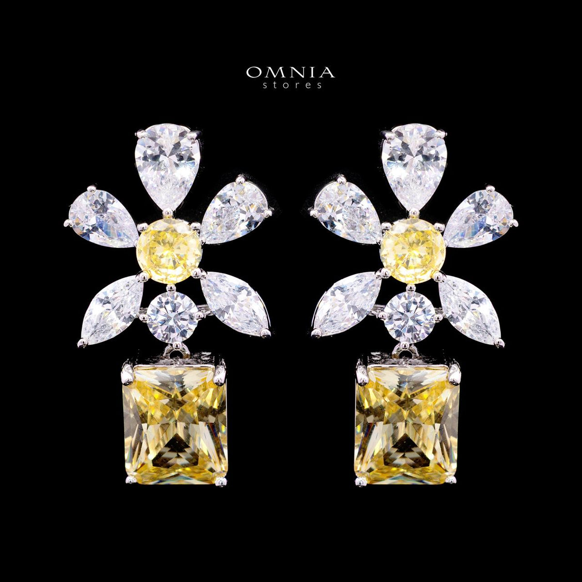 Rizza Yellow Luxury Bridal Full Set with High-Quality Simulated Diamonds – Rhodium Plated