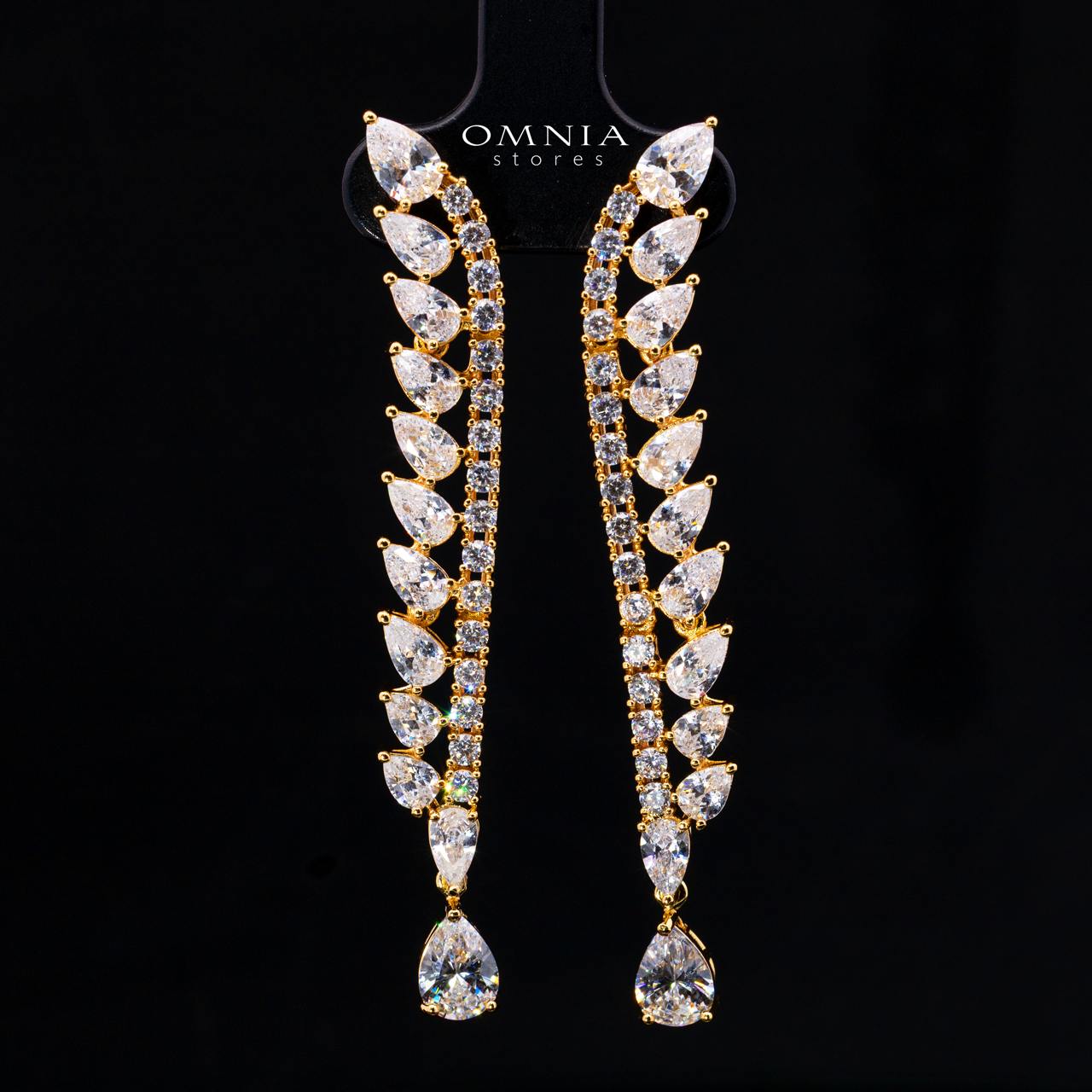 Catalina Elegant Gold Cascading Leaf Drop Bridal Full Set with High-Quality Premium Zircon Stones, Rhodium-Plated Finish