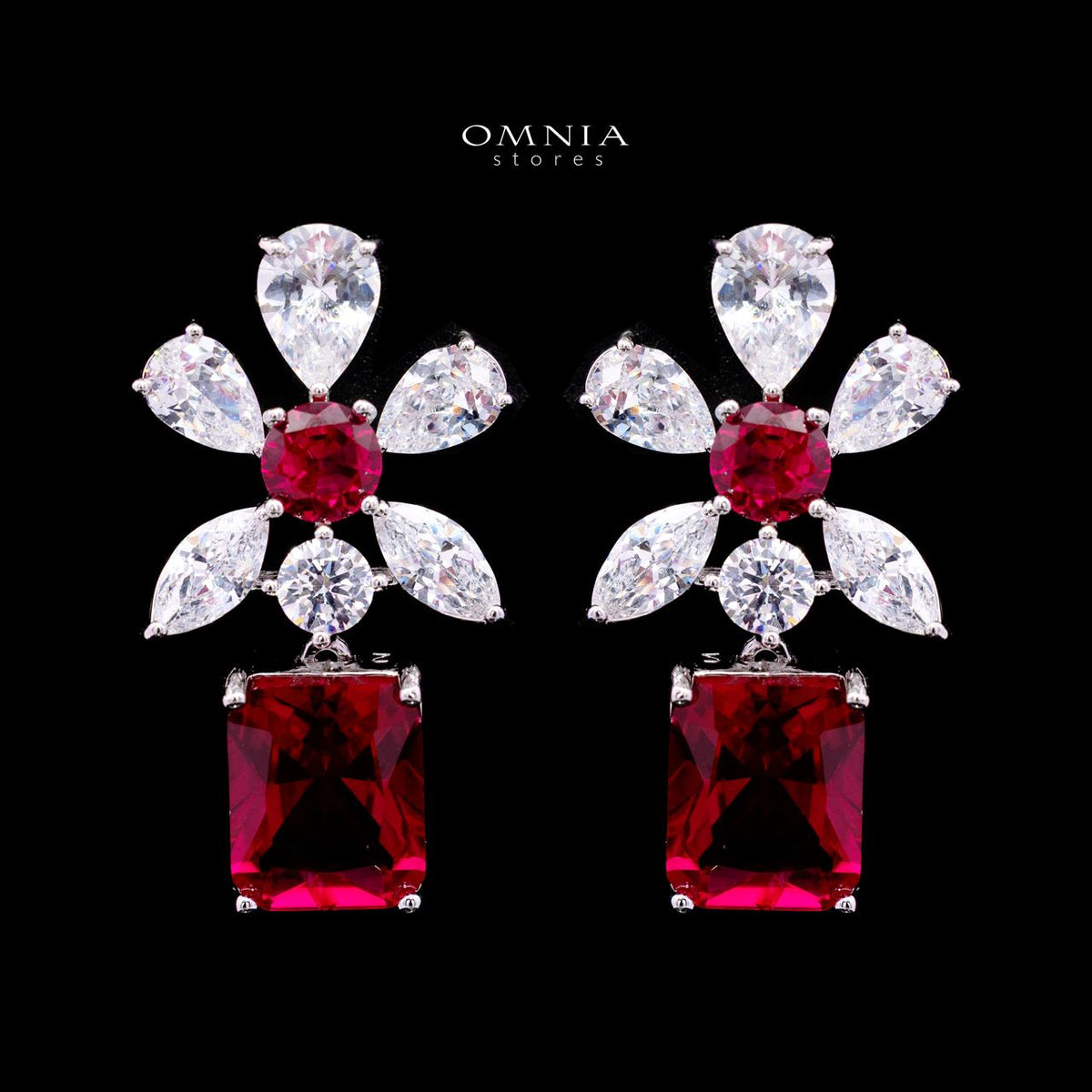 Rizza Ruby Red Luxury Bridal Full Set with High-Quality Simulated Diamonds – Rhodium Plated