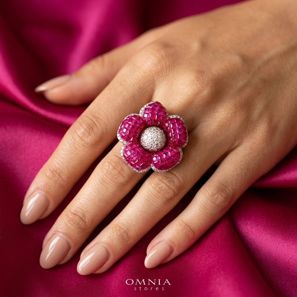 Ruwaina Pink Ring with High-Quality Premium Simulated Diamonds in 925 Sterling Silver