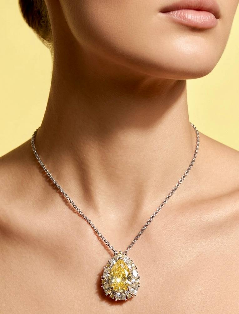 Sireesha Elegant Yellow Cluster Pendant Necklace in 925 Sterling Silver with Premium Simulated Diamond