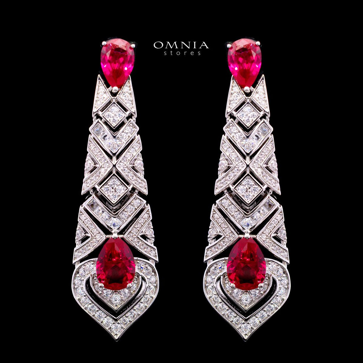 Daryan Red Luxury Bridal Full Set with High-Quality Simulated Diamonds – Rhodium Plated