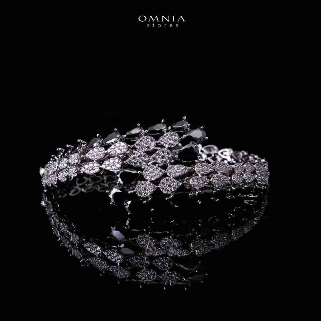 Omnia Amrah Luxury Bridal White and Black Full Set in High Quality Zircon Stone Rhodium Plated