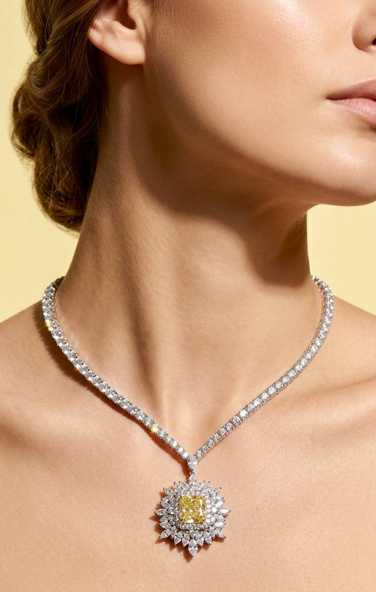 Omnia Thalia Yellow Necklace in 92.5 Silver High Quality Simulated diamonds
