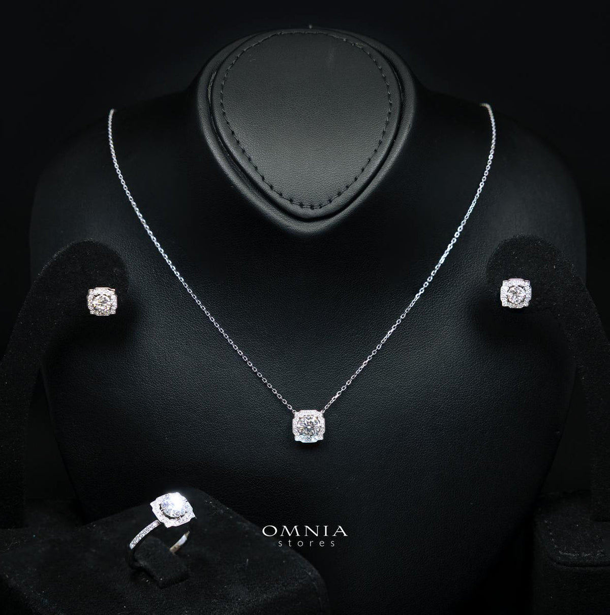 Trina White Moissanite Necklace, Earrings & Ring Set RD 6.5mm (1 Carat) in 925 Silver