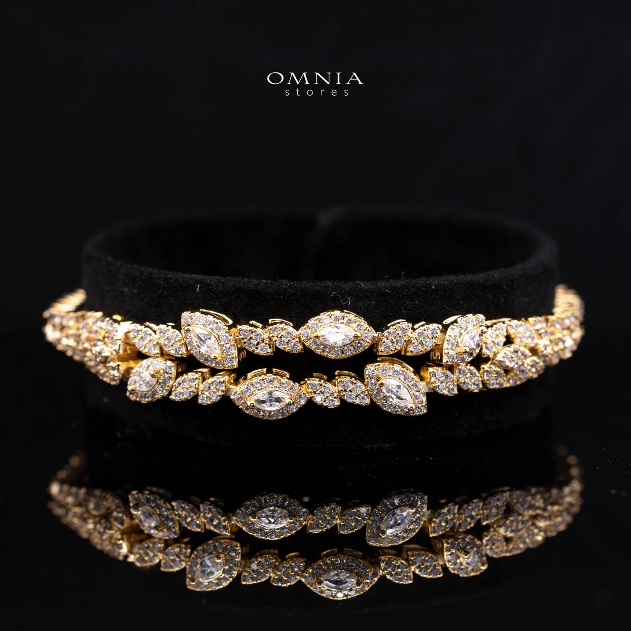 Omnia Nada Gold Bridal Full Set in High Quality Zircon Stone Rhodium Plated