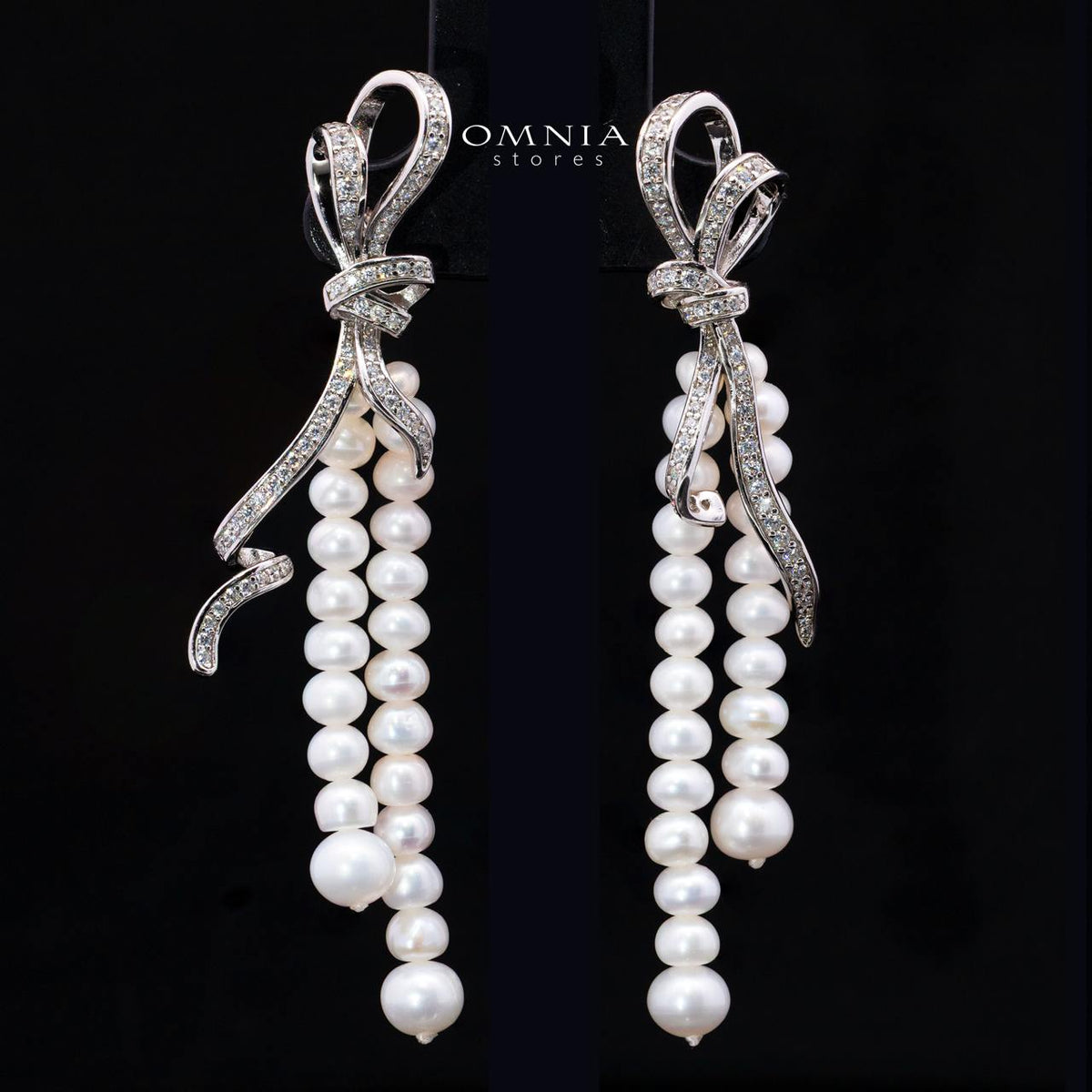 Mahzuna Pearl Necklace and Earrings Set with High-Quality Premium Simulated Diamonds in 925 Sterling Silver