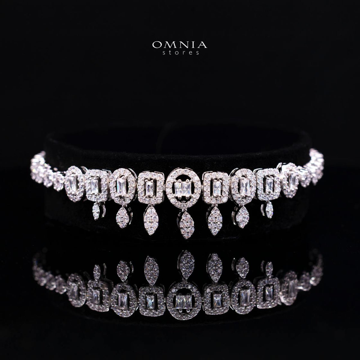 Ruhana White Luxury Bridal Full Set with High-Quality Simulated Diamonds, Rhodium Plated