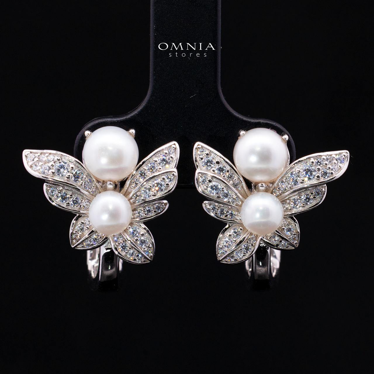 Elhamira Pearl Necklace and Earrings Set with High-Quality Premium Simulated Diamonds in 925 Sterling Silver
