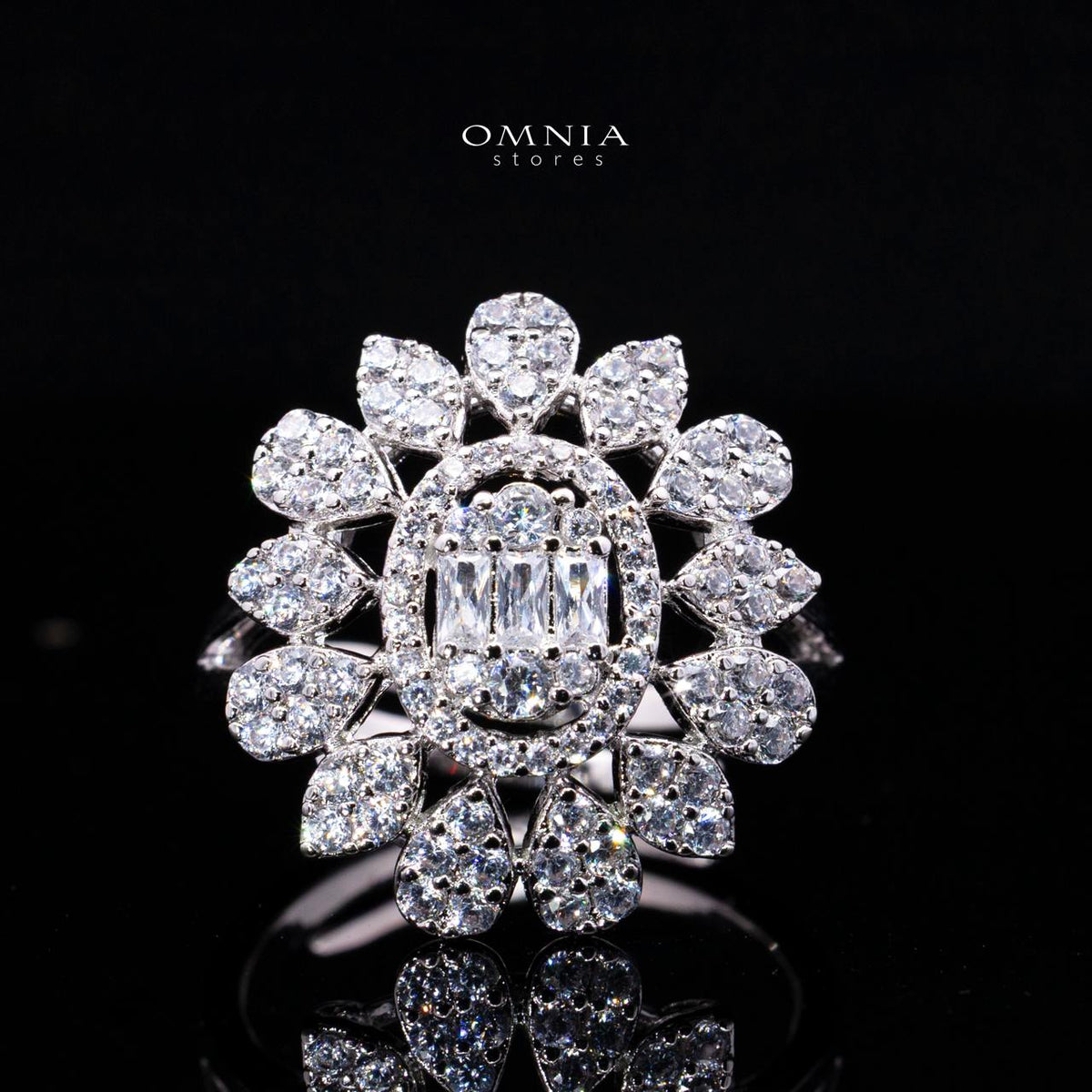 Lumaiza White Long Chain Necklace, Earrings, and Ring Set with High-Quality Simulated Diamonds and Rhodium Plating