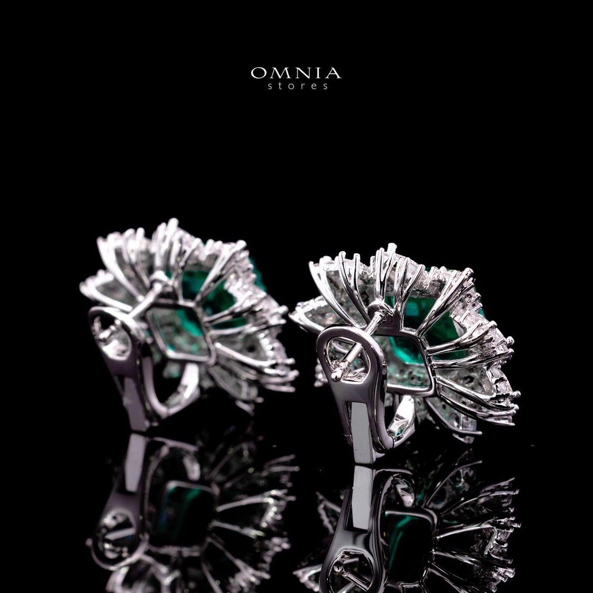 Harleen Green Earrings with Certified High-Quality Premium Simulated Diamonds in 925 Sterling Silver