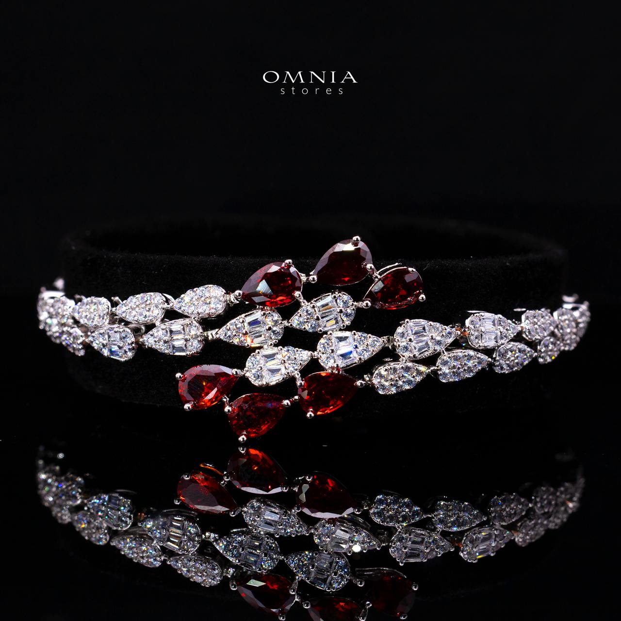 Omnia Senna Luxury Bridal Red Full Set in High Quality Zircon Stone Rhodium Plated