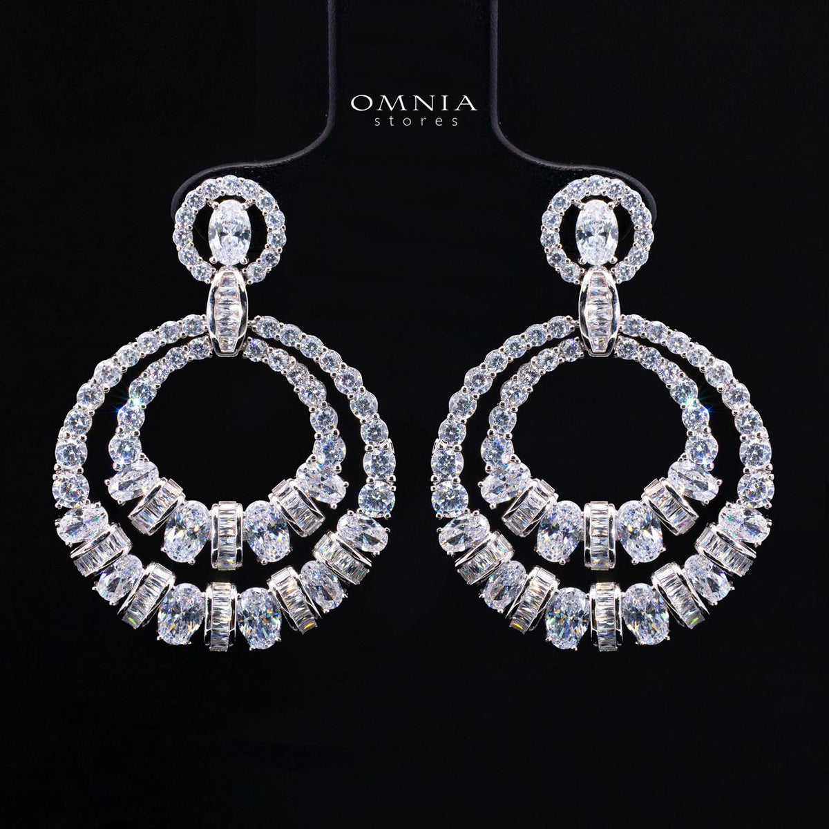 Selestine White Long Chain Necklace and Earring Set with High-Quality Simulated Diamonds and Rhodium Plating