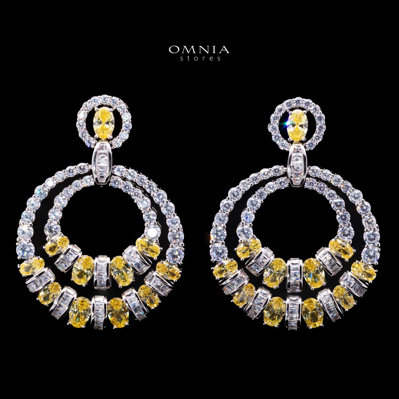 Selestine Yellow Long Chain Necklace and Earring Set with High-Quality Simulated Diamonds and Rhodium Plating