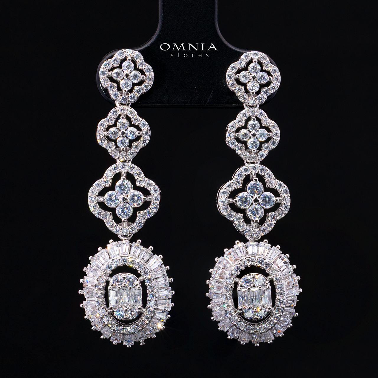 Ismeria White Long Chain Necklace and Earring Set with High-Quality Simulated Diamonds and Rhodium Plating
