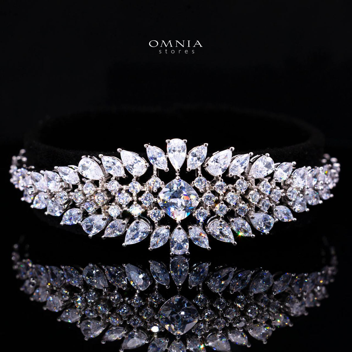 Olenna White Luxury Bridal Full Set with High-Quality Simulated Diamonds, Rhodium Plated