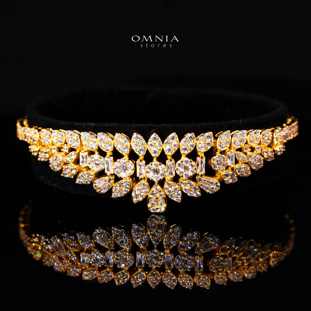 Omnia Sima Gold Luxury Bridal Full Set in High Quality Zircon Stone Rhodium Plated