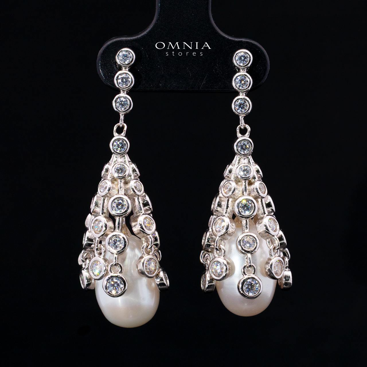 Uzmaira Pearl Necklace and Earrings Set with High-Quality Premium Simulated Diamonds in 925 Sterling Silver