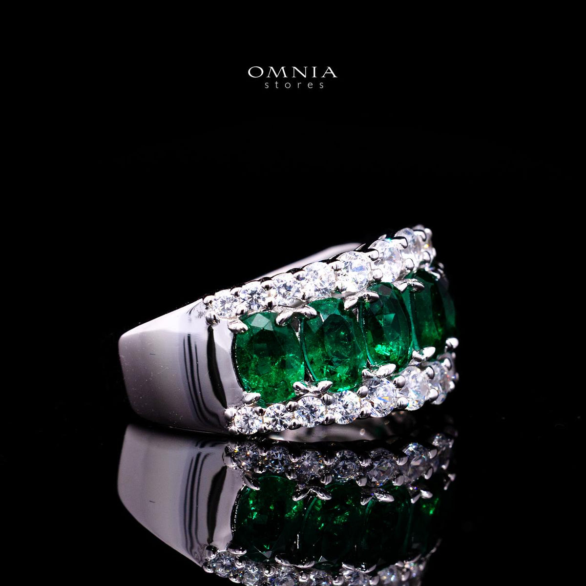 Adesina Green Ring with Certified High-Quality Premium Simulated Diamonds in 925 Sterling Silver