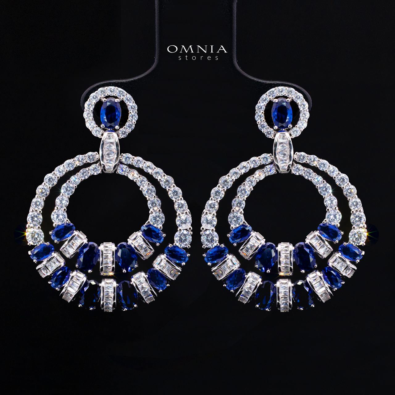 Selestine Blue Long Chain Necklace and Earring Set with High-Quality Simulated Diamonds and Rhodium Plating