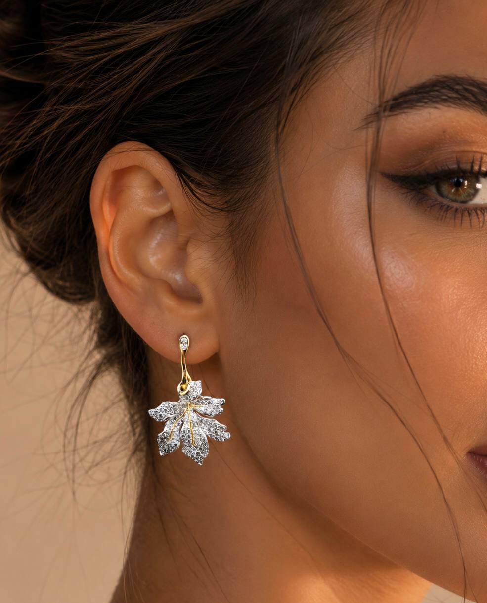 Omnia Willow Leaf Drop Earrings in 92.5 Silver with High Quality Simulated Diamonds