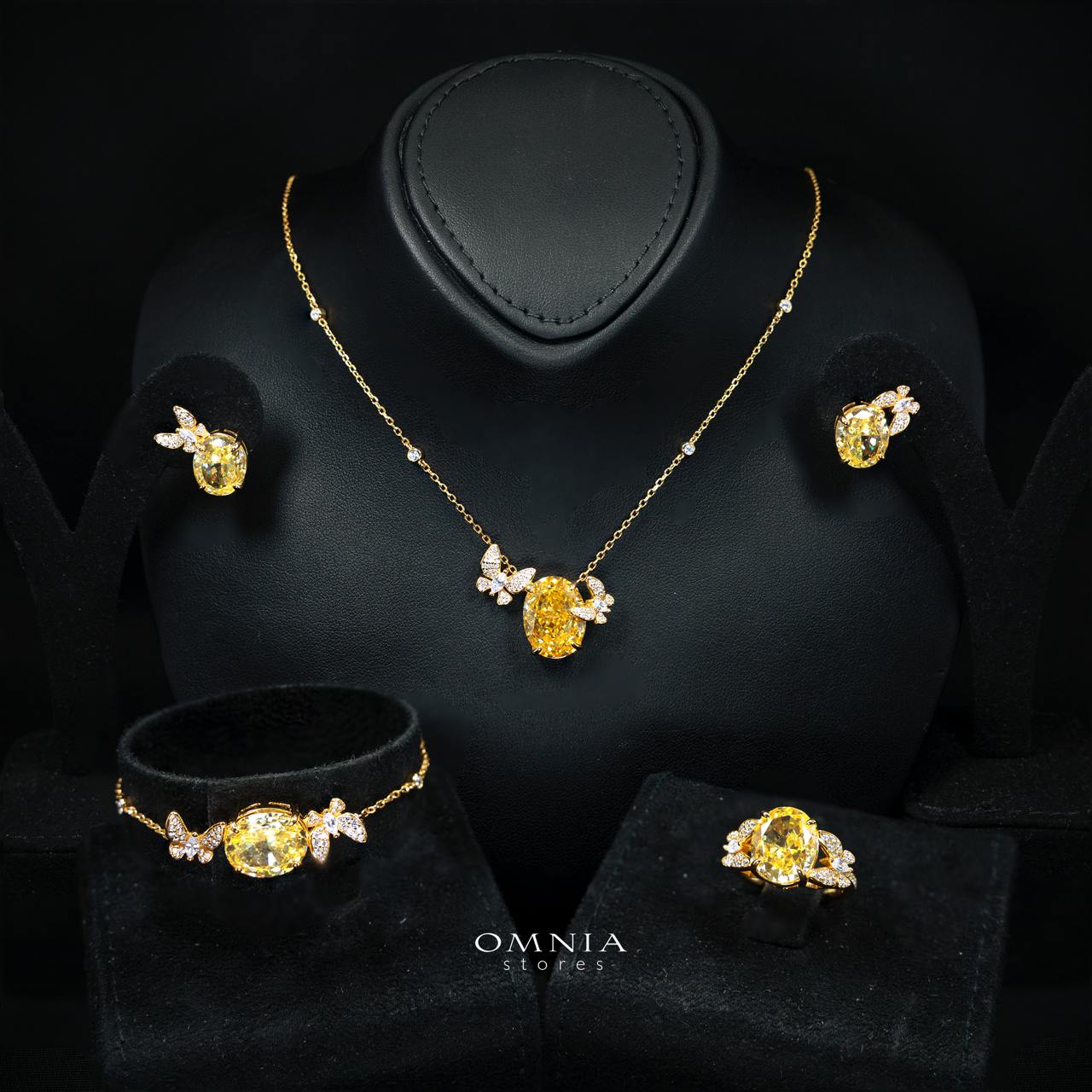 Omnia Maysun Yellow Gold Plated Full Set In 925 Silver High Quality Simulated Diamonds